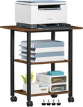 Lerliuo 3-Tier Printer Stand, Industrial Rolling Printer Table with Storage | Rustic Brown Mobile Printer Cart Holder for Home Office, Lockable Wheels, Open Storage Shelf, Metal frame