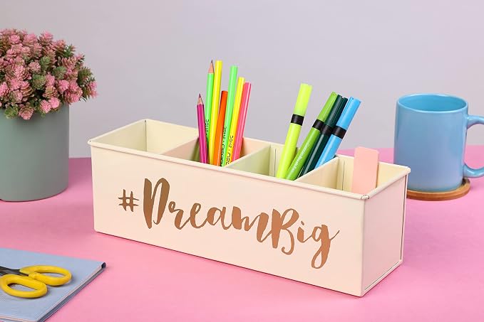 DUDKI HOMES "Desk Organizers and accessories, 4 Compartment Desk Organizer set, Pen holder for desk cute and Stylish Office Desk Accessories for Women Office - Keep Your Workspace Organized"