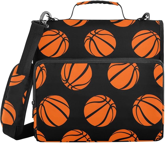 Basketballs Pattern 3 Ring Binder Bag 1.5 inch Binder Organizer with Zipper Shoulder Strap 500 Sheet Documents Storage for School Office