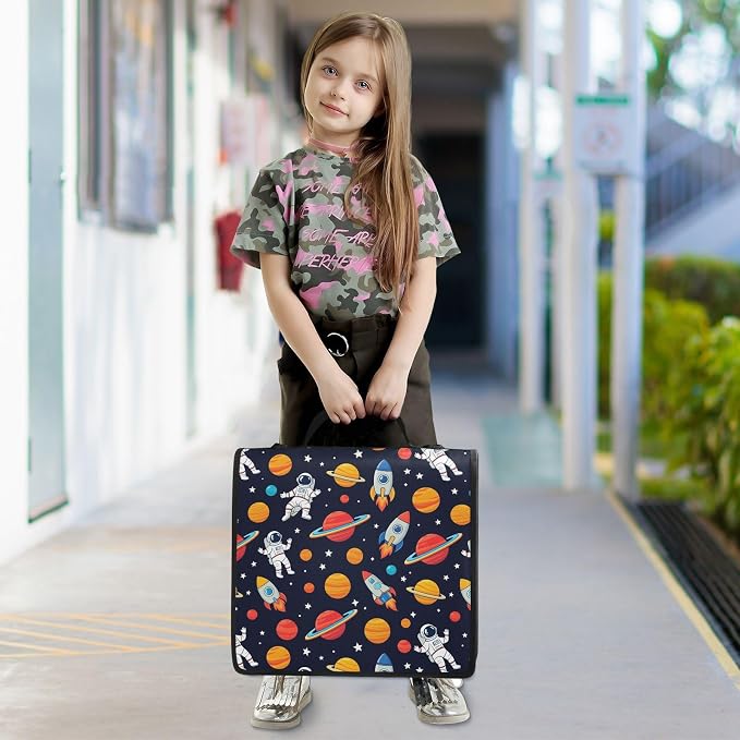 Aslsiy Zipper Binder Bag for Girls Boys Astronauts Rockets Planets Stars (4) Kids 2 inch 3-Ring Binder Organizer with Shoulder Strap for School Office Supplies