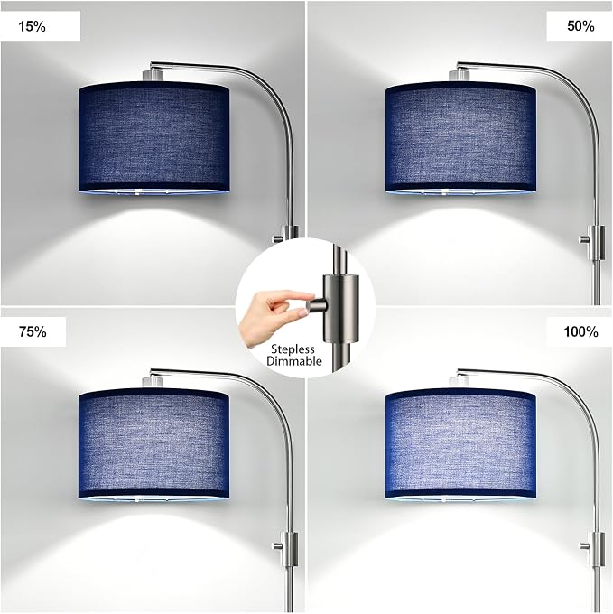 Nintiue Upgraded Modern Arc Dimmable Tall Standing Floor Lamp with Blue Shade, 1200 Lumens LED Bulb Included, for Living & Reading Room, Bedroom, Office & Nursery, Brushed Nickel