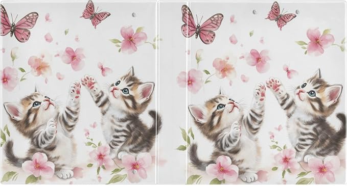 Butterfly Cute Cat Binder 1.5 Inch Binder with Clipboard&Pockets, Kitty with Pink Floral Hardcover Binders 3 Ring Heavy Duty Large File Folder for Office School Supplies-Holds 200 Sheets, 2 PC