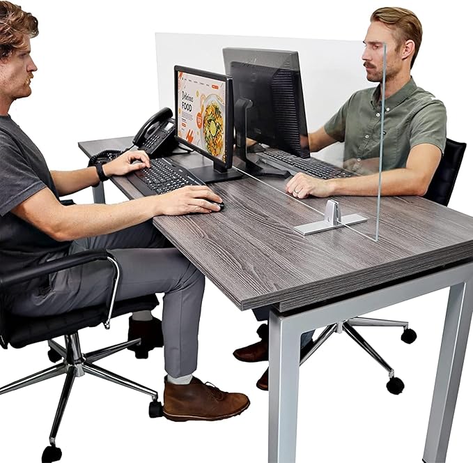 OBEX Acrylic Free Standing Screen, Divider for Desk Privacy Home & Office Partitions for Table Top Workstation, Portable Cubicle Panel for Work, 12" x 24", Clear