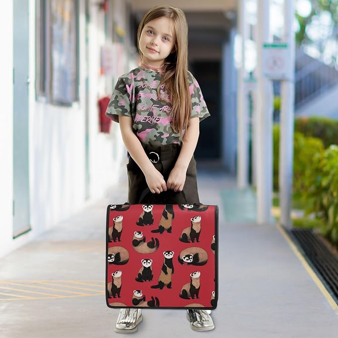 3 Ring Zipper Binder with Shoulder Strap Ferrets Red 2 Inch Zippered Binder Bag 500 Sheet Capacity Multi Pockets for School Supplies