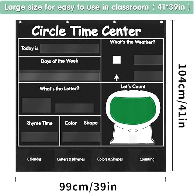 Boczif Circle Time Learning Center Pocket Chart, Classroom Calendar(Black)