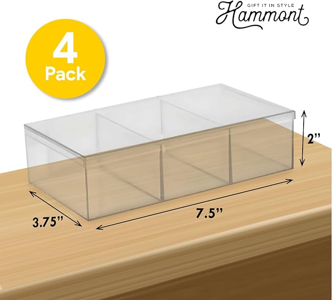 Rectangle Acrylic Box - Shelf Organizer Bins - Clear Storage Containers - Candy Party Favors | Bathroom Storage | Makeup Cosmetic Organization | 7.5"x3.75"x2" (4 pack)