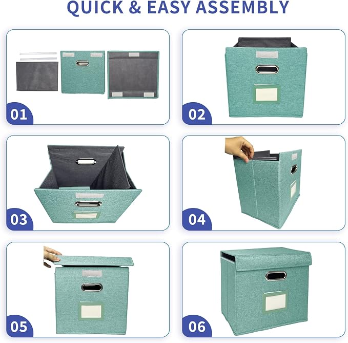 4 Pack Hanging File Folder Box with Lid, Durable Letter Size Filing Storage Box, Sturdy File Holder with Cardboard Support PVC Rails for Office Home Organizer, Green