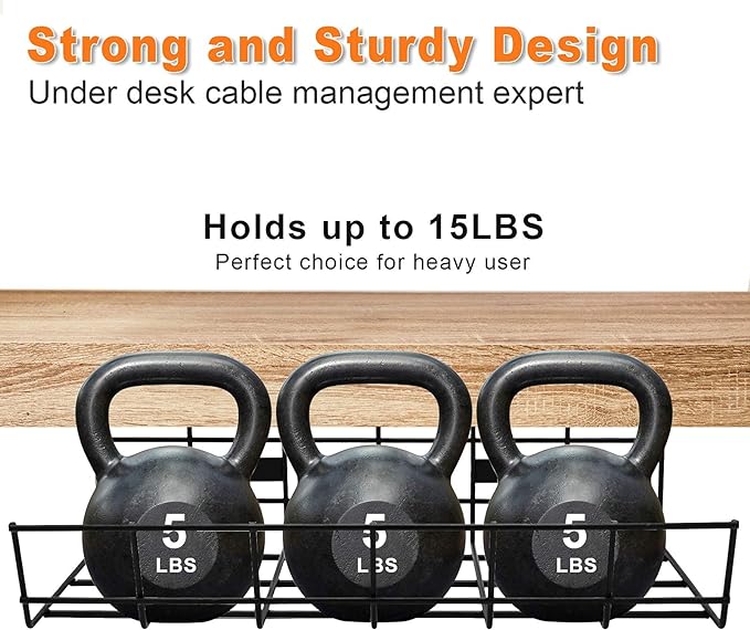 COYACOOL Under Desk Cable Management- 2 Pack Cord Organizer. Metal Wire Cable Management Tray for Office, Studio and Home. Super Sturdy Under Table Cable Management - Black Cable Organizer
