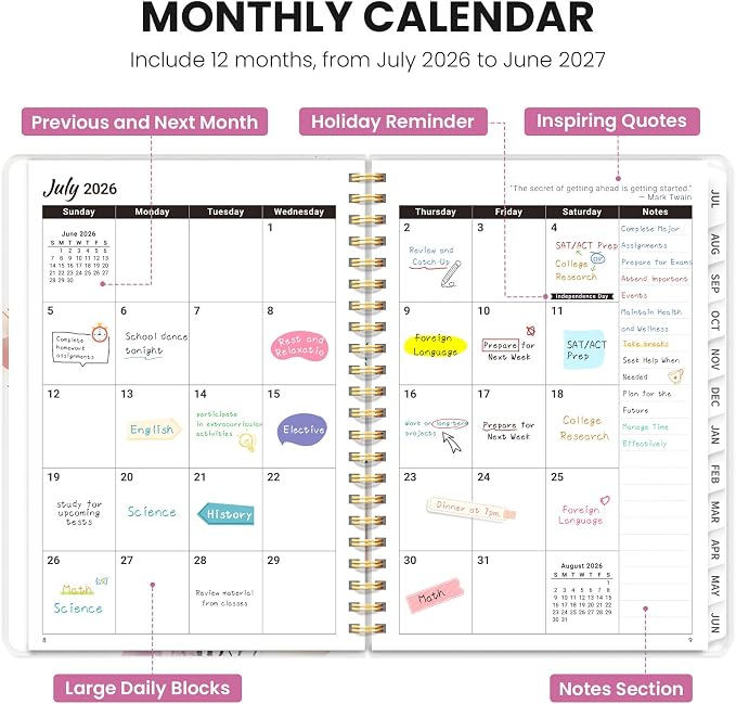 ZOTIA Academic Planner 2026-2027, Monthly & Weekly Jul 2026-Jun 2027 | Painted Bloom, 8.5" x 11" Calendar Planner for Women, Hardcover Pretty Organizer for Women, School Office Home Supplies