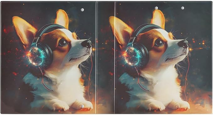 3 Ring Binder Corgi Wearing Headphones 1.5 inch Binders Three Ring Binders with Clipboard Fit 8.5'' x 11'' Paper 3 Interior PVC Clear Pockets for Office Supplies