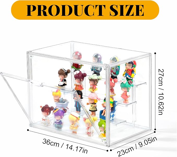 1 Pack 3-Tier Acrylic Display Case with Adjustable Shelves - Magnetic Door Clear Showcase Box - Stackable Dustproof Organizer for Action Figures Collectibles
