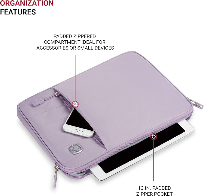 SwissGear Padded Zippered Laptop Sleeve, Micro-Twill Laptop Case with Zippered Front Compartment & Fleece Lining