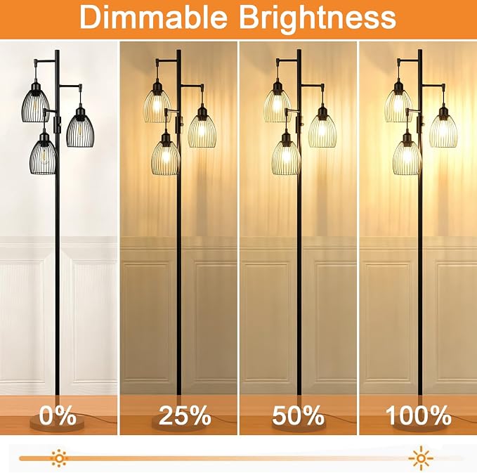 Torondo 70’’ Dimmable Floor Lamp, 3 x 800LM LED Edison Bulbs Included, Industrial Floor Lamps for Living Room, Rustic Tall Lamps Standing Lamp for Bedrooms Living Room