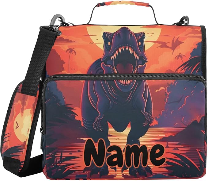 Custom Dinosaur 3 Ring Binder Bag 1.5 inch Personalized Name Binder Organizer 500 Sheet Documents Storage for School Office