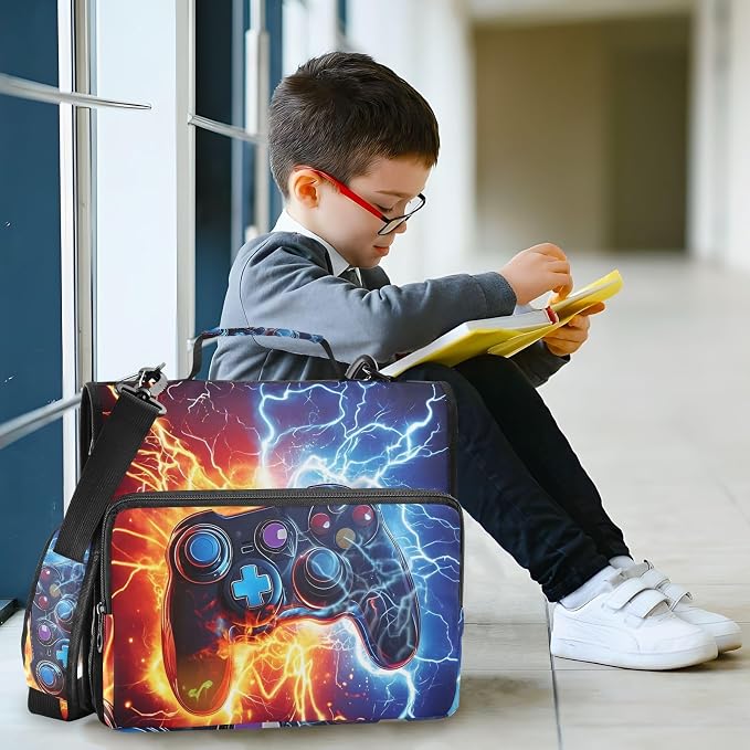 Game Controller Fire Electric Spark Zipper Binder Bag 3 Ring Binder with Shoulder Strap Zip Up 500 Sheets Capacity Multi Pockets for School Office Supplies