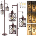Dimmable Floor Lamp, Farmhouse Standing Lamp with Elegant Metal Cage, Industrial Tall Tree Floor Lamps for Living Room Bedroom Study Room Office, 3 x 800LM LED Bulbs Included - 68", Brown