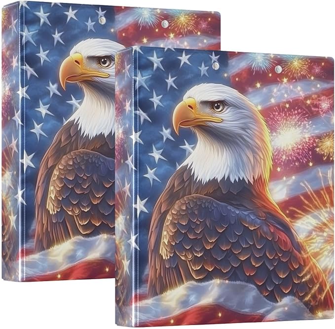 3 Ring Binder Bald Eagle American Flag Brave 1.5 inch Binders Three Ring Binders with Clipboard Fit 8.5'' x 11'' Paper 3 Interior PVC Clear Pockets for Office Supplies