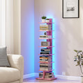 TUTOTAK Book Shelf, Narrow Spine Bookshelf, 8-Tier Bookcase with LED Lights | 10.4 x 13.4 x 47.5 Inches Vertical Freestanding Corner Shelf for Living Room, Office, Small Space, Pink BS06BP008L