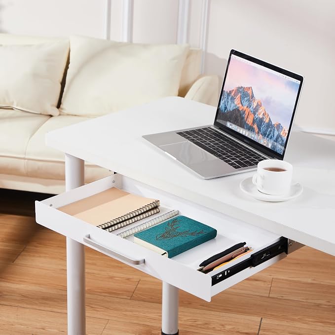 Under Desk Drawer Organizer 21", Large Desk Pencil Storage Drawer | White, Under Cabinet Table, Heavy Duty Pull Out Shelf, Attachable for Workbench, Adjustable Brackets, Work Shop, Desk Lip
