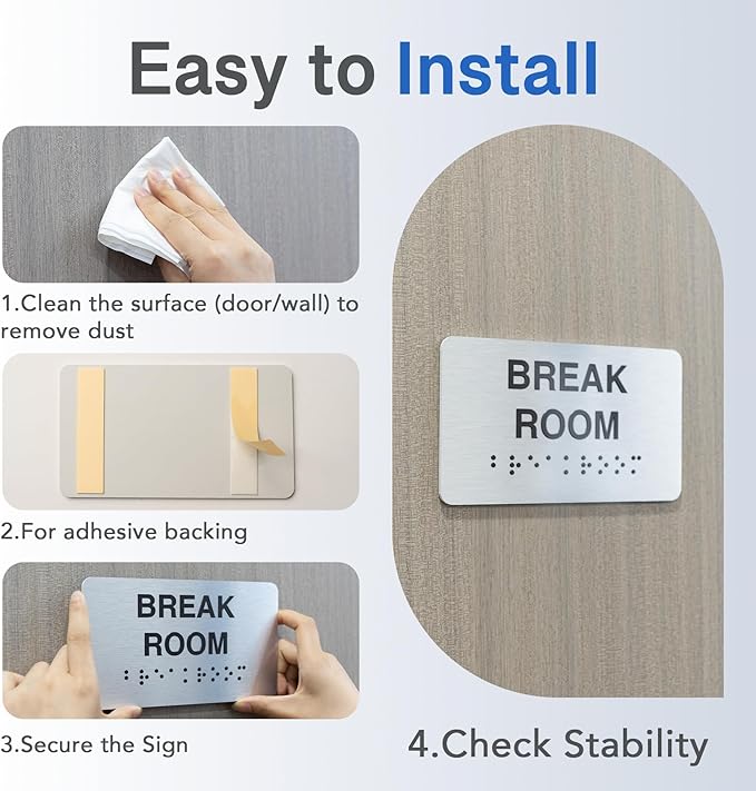 Wellness Room Signs with Raised Text & Grade 2 Braille, Brushed Aluminum/Silver Finish Easy Install with Double-Sided Tape, ADA Compliant Wellness Room Door Sign for Businesses & Offices