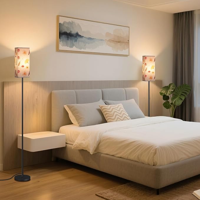 64.6" Floor Lamp, Pole Lamp with Foot Switch, Modern Standing Lamp, Minimalist Freestanding Lamp (Bulb Not Included), for Living Room, Bedroom Office ETL Listed, Black and Printed X07LD05