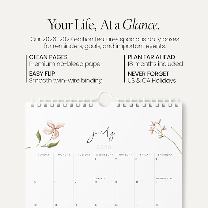 Karto Wall Calendar 2026-2027 8.5x11 in - Flowers | July 2026 to December 2027, Vertical, Boosts Productivity, Easy Monthly Planning