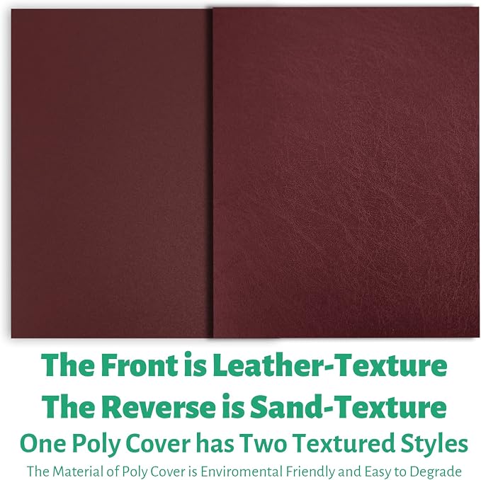 Binditek 16 Mil Leather-Textured Polycovers, 8.5x11 Inches, Maroon, 50 Pack | Leather-Textured Binding Covers, 8.5x11 Inches Letter Size, Plastic Binding Presentation Covers, Square Corners, Unpunched