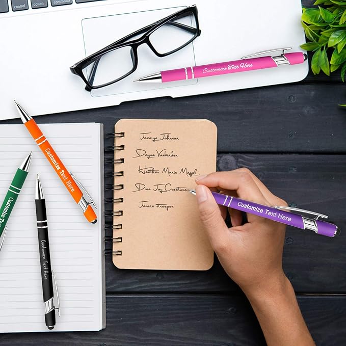 Custom Pens Bulk Personalized Ballpoint Pen with Stylus Tip Customized Engraved Pens with Name Logo Soft Black Ink with Touch Metal Office for Business Office Teacher School Corporate Gifts PURPLE