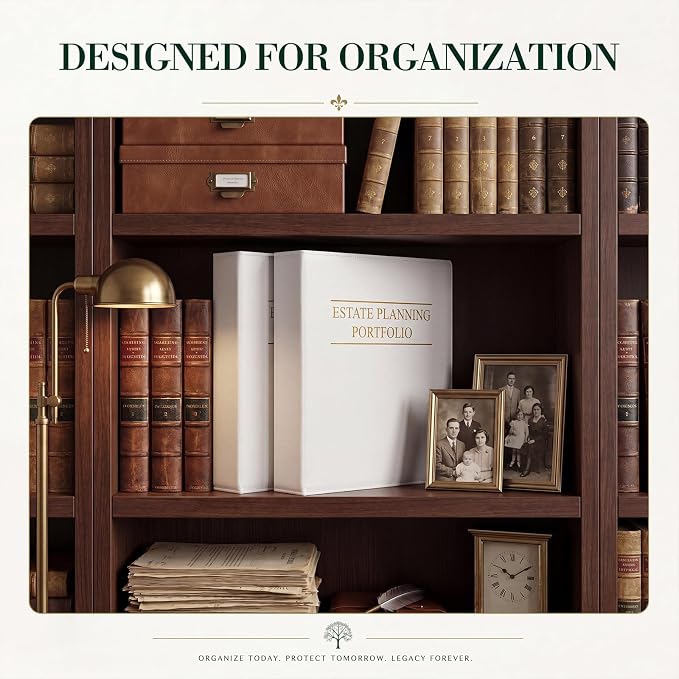 Dunzoom 2 Pcs Estate Planning Portfolio Binder PU Leather 3 Ring Binders with Gold Title and Index Tab Dividers, 11'' x 11.8'' x 2.4'' Estate Planning Organizer (White)