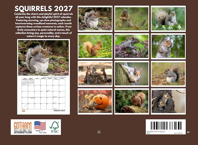 Squirrel Calendar 2027 Monthly Wall Calender 12 Month