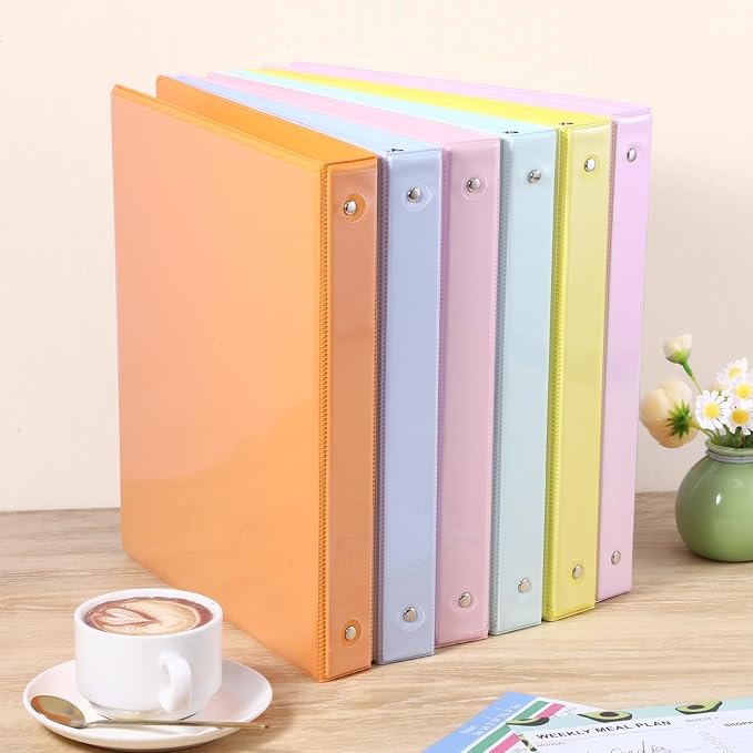 3 Ring Binder - 6 Pack, 1 Inch Binder with 2 Interior Pockets & Clear View Overlay, Large Capacity, Round Ring Binders for Office Supplies, School & Home (6 Colors) | 175 Sheets Paper Capacity, Pastel Binders with 2 Interior Pockets for Office Supplies...