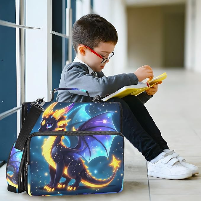 3 D-Ring Zipper Binder Bag, Little Dragon in Galaxy Dark Space Removable Binder with Zipper Case Hold 300+ Sheets& 13 Inch Laptop for School Office Supplies Organizer