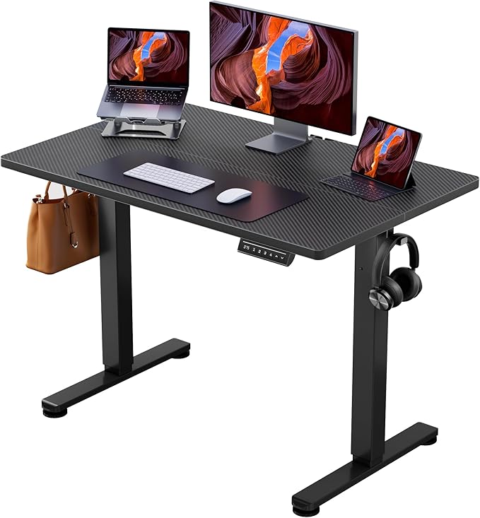 ErGear Height Adjustable Electric Standing Desk, 40 x 24 Inches Sit Stand up Desk, Memory Computer Home Office Desk, Carbon Fiber Black