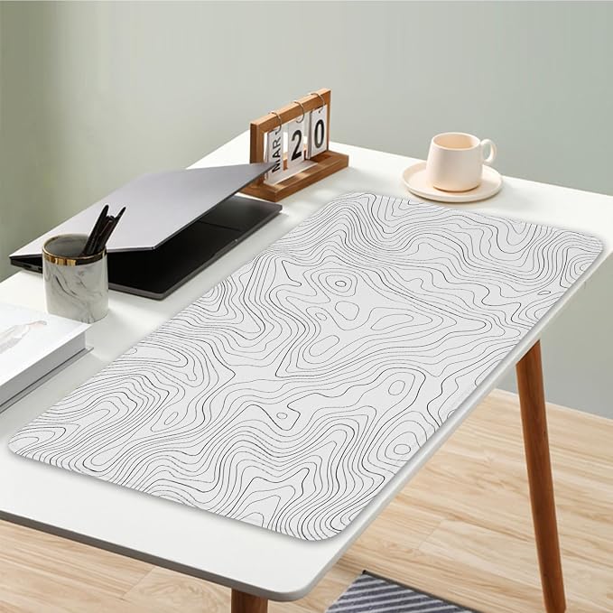 White Topographic Mouse Pad XL 11.8x31.5inch Large Gaming Mouse Mat Laptop Desk Mat,Game Mousepad Non-Slip Rubber Base Gamer PC Computer Pad Long Desk Keyboard Pad Office&Home