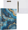 Aslsiy 3 Ring Binder 1.5 Inch Sea Blue Agate Marble Round Clipboard Binder Harcover Decorative Binders Organizer for Office Supplies