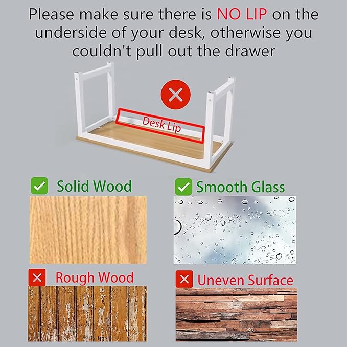 Under Desk Drawer Organizer, Self-Adhesive Storage, Office & Home Stationery (Large-White)