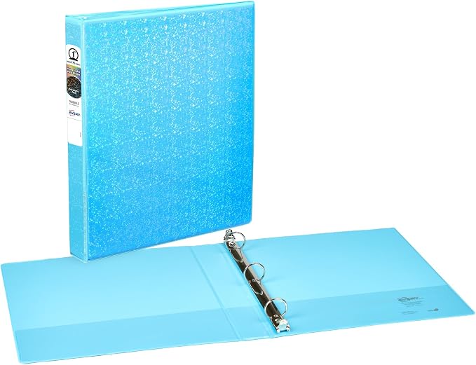 Avery Luxe Collection Durable Holographic 3 Ring Binder, Customizable View Cover, 1 Inch Round Rings, 1 Holographic Aqua Binder (03224) (Pack of 6)