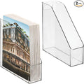 mDesign Plastic Slim Vertical File Folder Storage Organizer Bin with Handle - Hold Notebooks, Binders, Envelopes, Magazines for Home Office, Work Desktops, Ligne Collection, 2 Pack, Clear