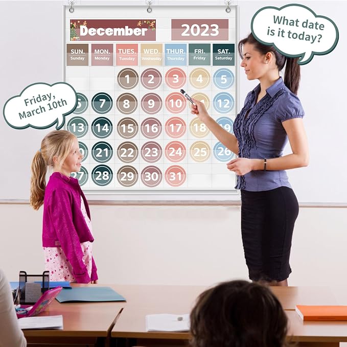 Boczif Monthly Classroom Calendar Pocket Chart (White)