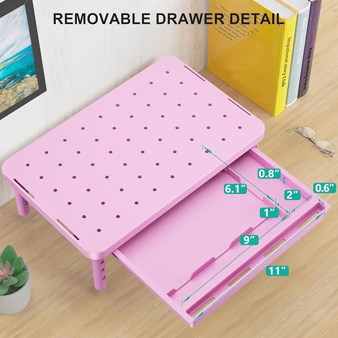 WALI Computer Monitor Stand with Storage, Monitor Riser 3 Height Adjustable | Laptop Riser with Airflow Vents, Desk Organizer for Computer, Printer, Notebook (PTT002-P), 1 Pack, Pink