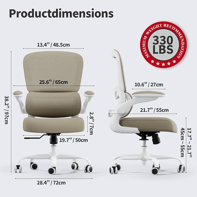 TRALT Office Chair - Ergonomic Desk Chair with Adjustable Lumbar Support, Mesh Computer Chair, Executive Chair for Home Office Comfortable Lumbar Support (1, Khaki)