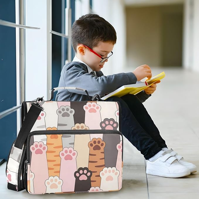 Cute Paw Prints 3 Ring Binder Bag 1.5 inch Binder Organizer with Zipper Shoulder Strap 500 Sheet Documents Storage for School Office