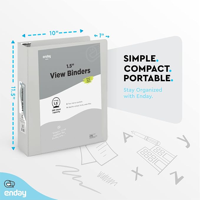 Enday 1.5 Inch Binder (24 Pack - Grey) 3 Ring Binder 1.5 inch with Clear View Cover and 2 Inside Pocket - for Letter Size 8.5 x 11'' Paper, Ideal for School Supplies, Office, and Home