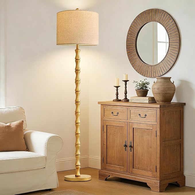 Wood Floor Lamps for Living Room Rustic Floor Lamp with Remote Control & 3 Color Temperature,Dimmable Floor Lamp Gold Mid Century Modern Standing Lamp Tall Farmhouse Floor Lamp For Bedroom Corner