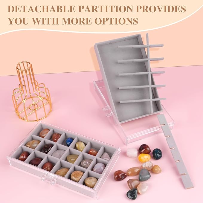 Rock Display Case,Rock Collection Box,90 Grid Rock Collection Display Case, Rocks Collections Storage,Acrylic Clear Displays Cases Organizer for Gemstone Fossil Crystal Stone Collectibles