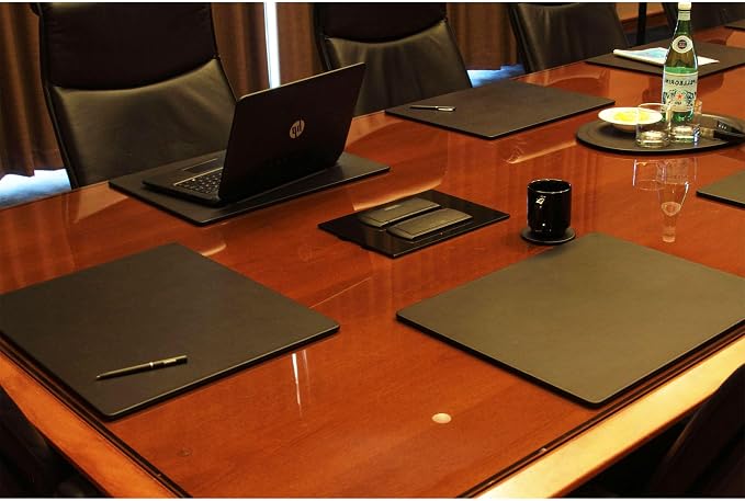 Dacasso Classic Black Leather 20" x 16" Luxury Conference Table Pad - Leather Desk Blotter for Writing - Boardroom Organization & Executive Desk Décor