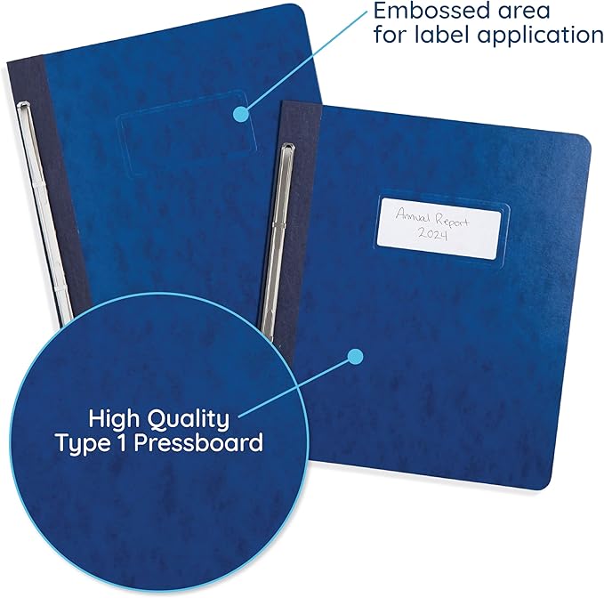 Blue Summit Supplies 25 Pressboard Report Covers, Side Fastener, Navy | Heavy-duty 25pt pressboard, metal prong side fastener, letter size, for reports and business presentations