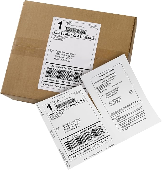 Avery® Printable Shipping Labels with Paper Receipts, 5-1/16" x 7-5/8", White, 50 Blank Mailing Labels (5127)