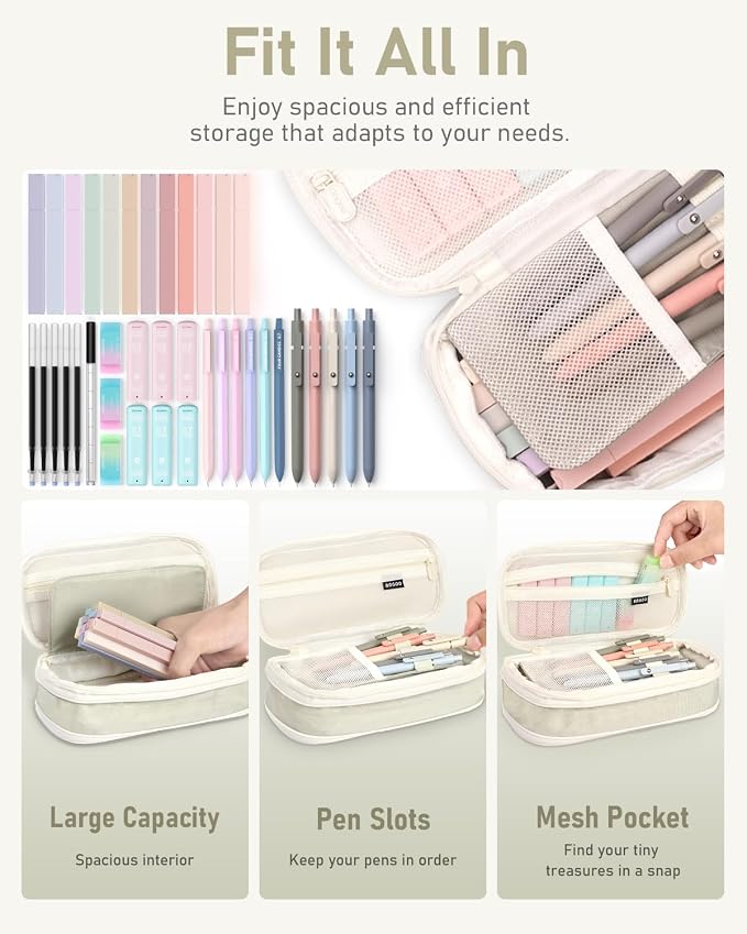 Four Candies 39 PCS Aesthetic School Supplies + 12PCS Black Ink Pens with 2 Highlighter for School