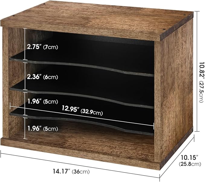 J JACKCUBE DESIGN Rustic Wood Desk Organizer 4 Compartment Paper File Holder for Home and Office, Document Storage, File sorter, Mail and Letter Tray- MK560A